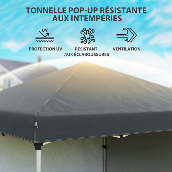 Tonnelle de jardin pop-up pliant barnum réglable en hauteur protection UV 30+ 2 parois latérales - sac de transport inclus - pour fête, événement plein air - 297 x 297 x 288 cm gris foncé