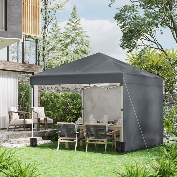 Tonnelle de jardin pop-up pliant barnum réglable en hauteur protection UV 30+ 2 parois latérales - sac de transport inclus - pour fête, événement plein air - 297 x 297 x 288 cm gris foncé
