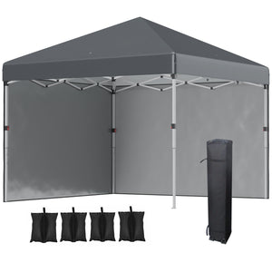 Tonnelle de jardin pop-up pliant barnum réglable en hauteur protection UV 30+ 2 parois latérales - sac de transport inclus - pour fête, événement plein air - 297 x 297 x 288 cm gris foncé