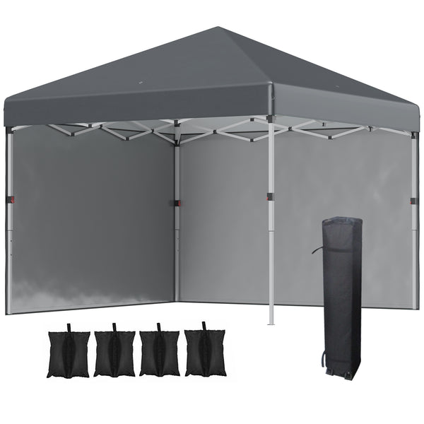 Tonnelle de jardin pop-up pliant barnum réglable en hauteur protection UV 30+ 2 parois latérales - sac de transport inclus - pour fête, événement plein air - 297 x 297 x 288 cm gris foncé