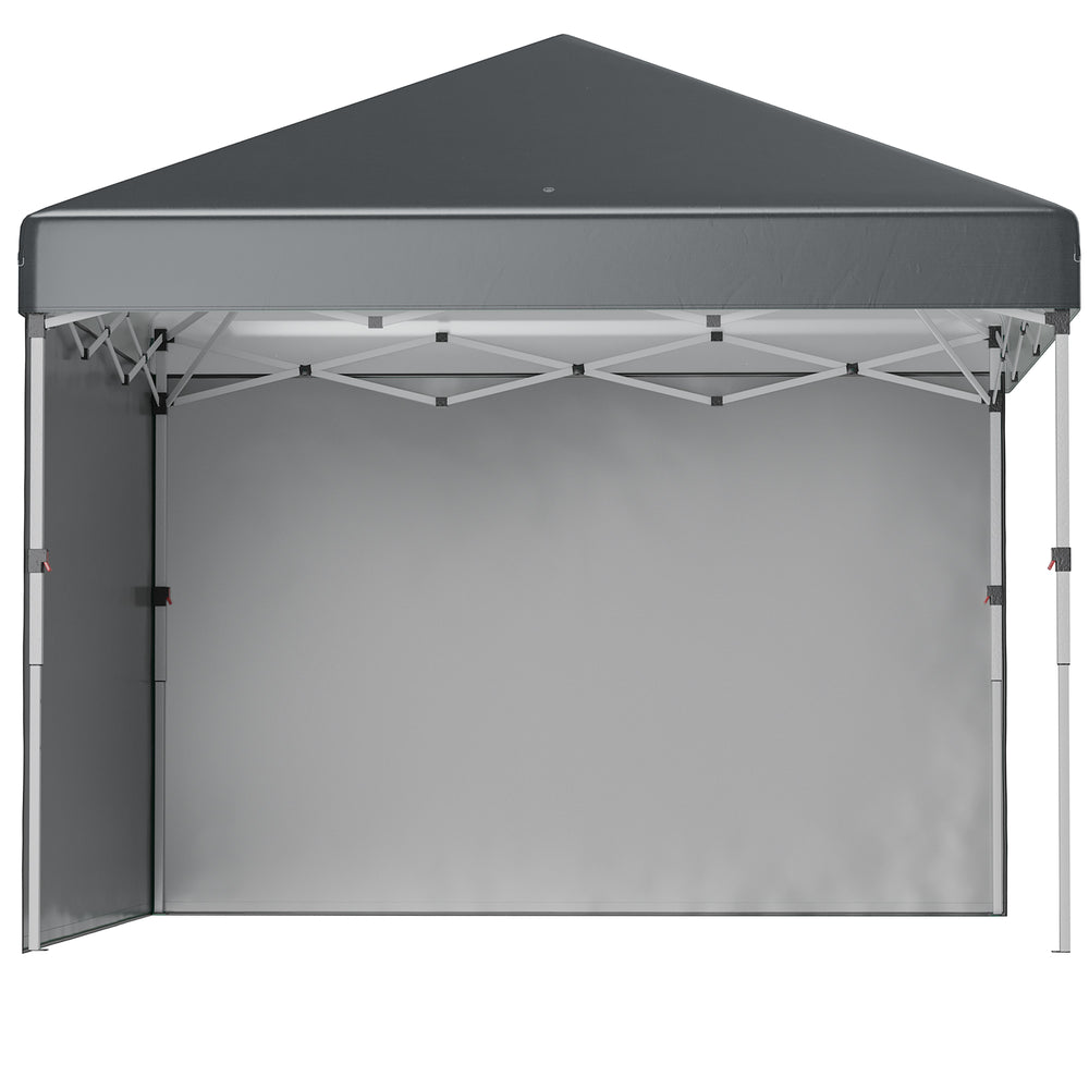 Tonnelle de jardin pop-up pliant barnum réglable en hauteur protection UV 30+ 2 parois latérales - sac de transport inclus - pour fête, événement plein air - 297 x 297 x 288 cm gris foncé