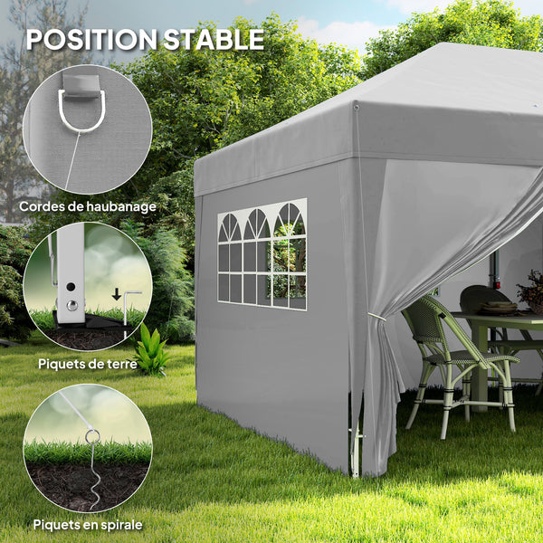Tonnelle de jardin exterieur tonnelle pliante 3 x 6 m pop-up avec 6 parois latérales, trous de drainage, sac de transport inclus, barnum pliant pour camping festival mariage, gris
