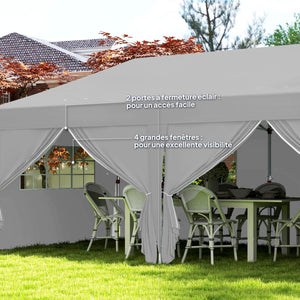 Tonnelle de jardin exterieur tonnelle pliante 3 x 6 m pop-up avec 6 parois latérales, trous de drainage, sac de transport inclus, barnum pliant pour camping festival mariage, gris