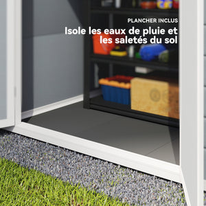 Abri de jardin cabanon en résine polypropylène 2,12 m² - 2 portes 1 fenêtre et 1 grille d'aération, toit en pente, gris