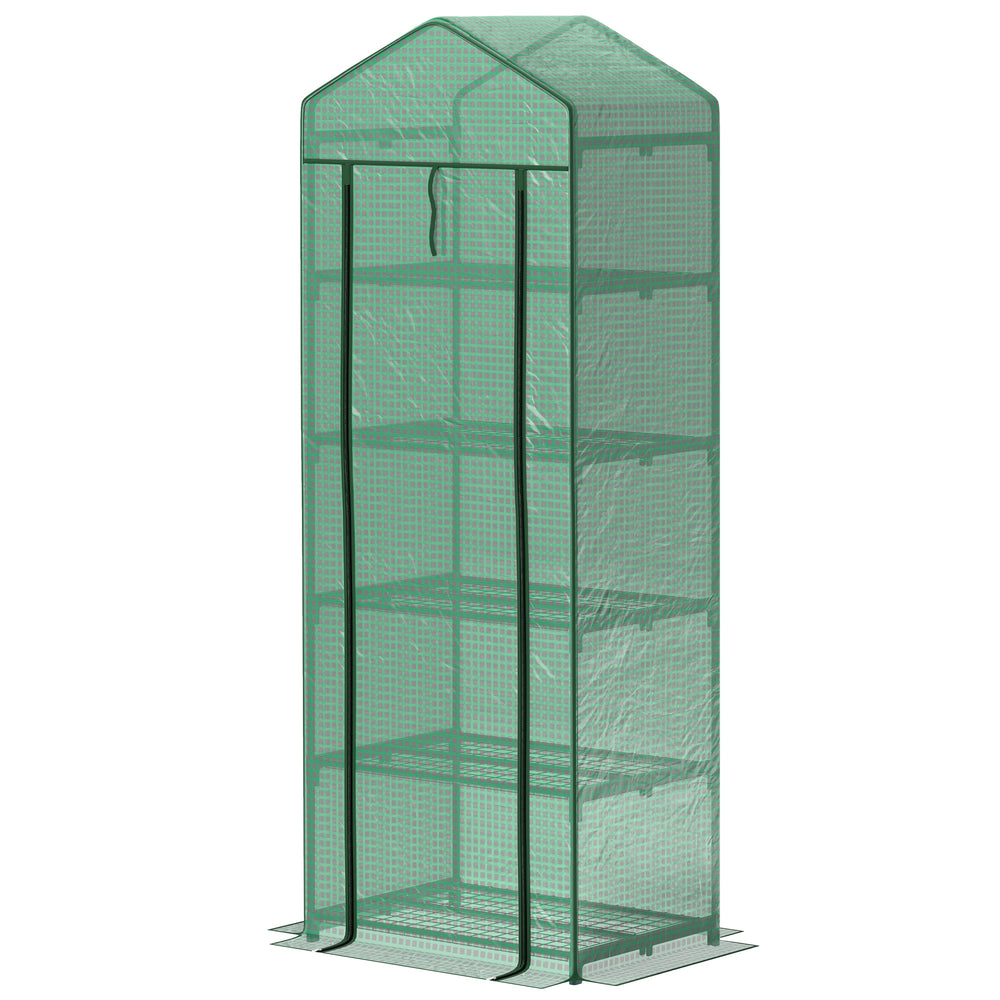 Serre de jardin PE avec étagères 5 niveaux, serre de balcon, bâche renforcée, châssis en acier, porte zippée enroulable, pour légumes plantes fleurs, 69 x 49 x 193 cm, vert