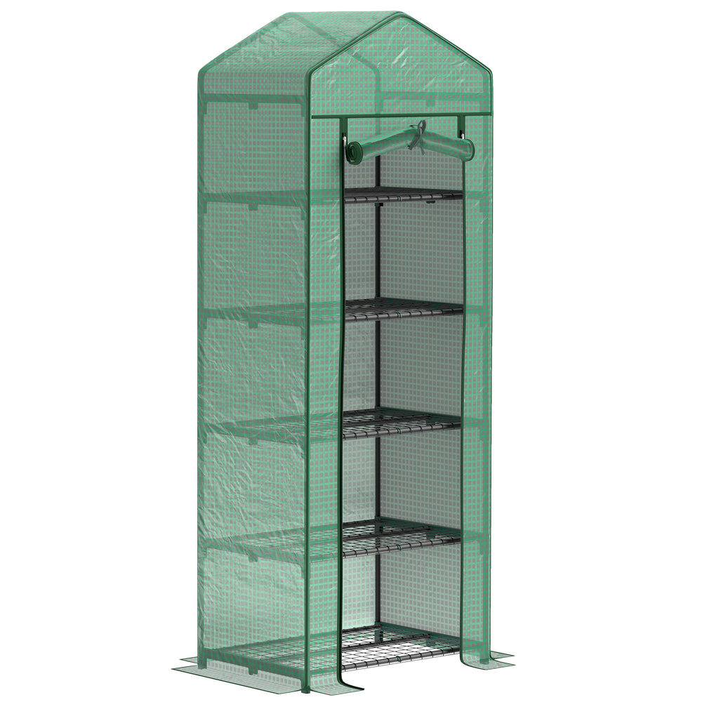Serre de jardin PE avec étagères 5 niveaux, serre de balcon, bâche renforcée, châssis en acier, porte zippée enroulable, pour légumes plantes fleurs, 69 x 49 x 193 cm, vert