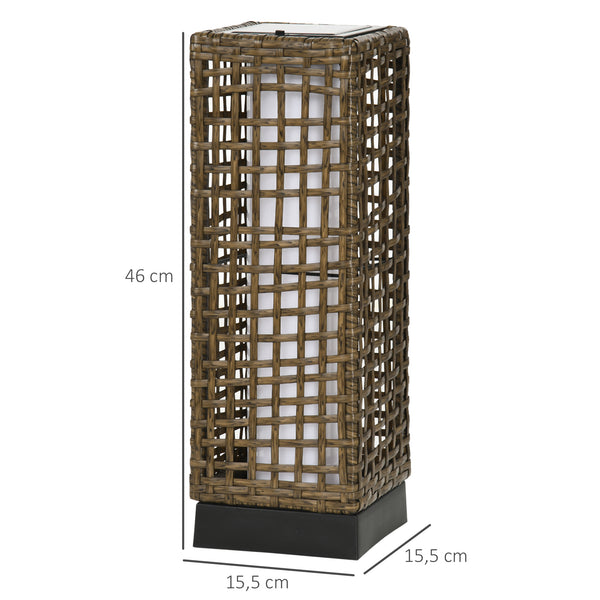 Lampadaire solaire extérieur en résine tressée, lampadaire sans fil rechargeable avec capteur de lumière, style moderne, lampadaire LED extérieur, étanche, pour jardin patio, 46 cm, sable
