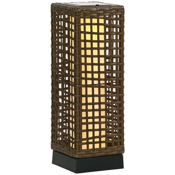 Lampadaire solaire extérieur en résine tressée, lampadaire sans fil rechargeable avec capteur de lumière, style moderne, lampadaire LED extérieur, étanche, pour jardin patio, 46 cm, sable