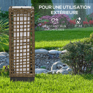 Lampadaire solaire extérieur en résine tressée, lampadaire sans fil rechargeable avec capteur de lumière, style moderne, lampadaire LED extérieur, étanche, pour jardin patio, 46 cm, sable