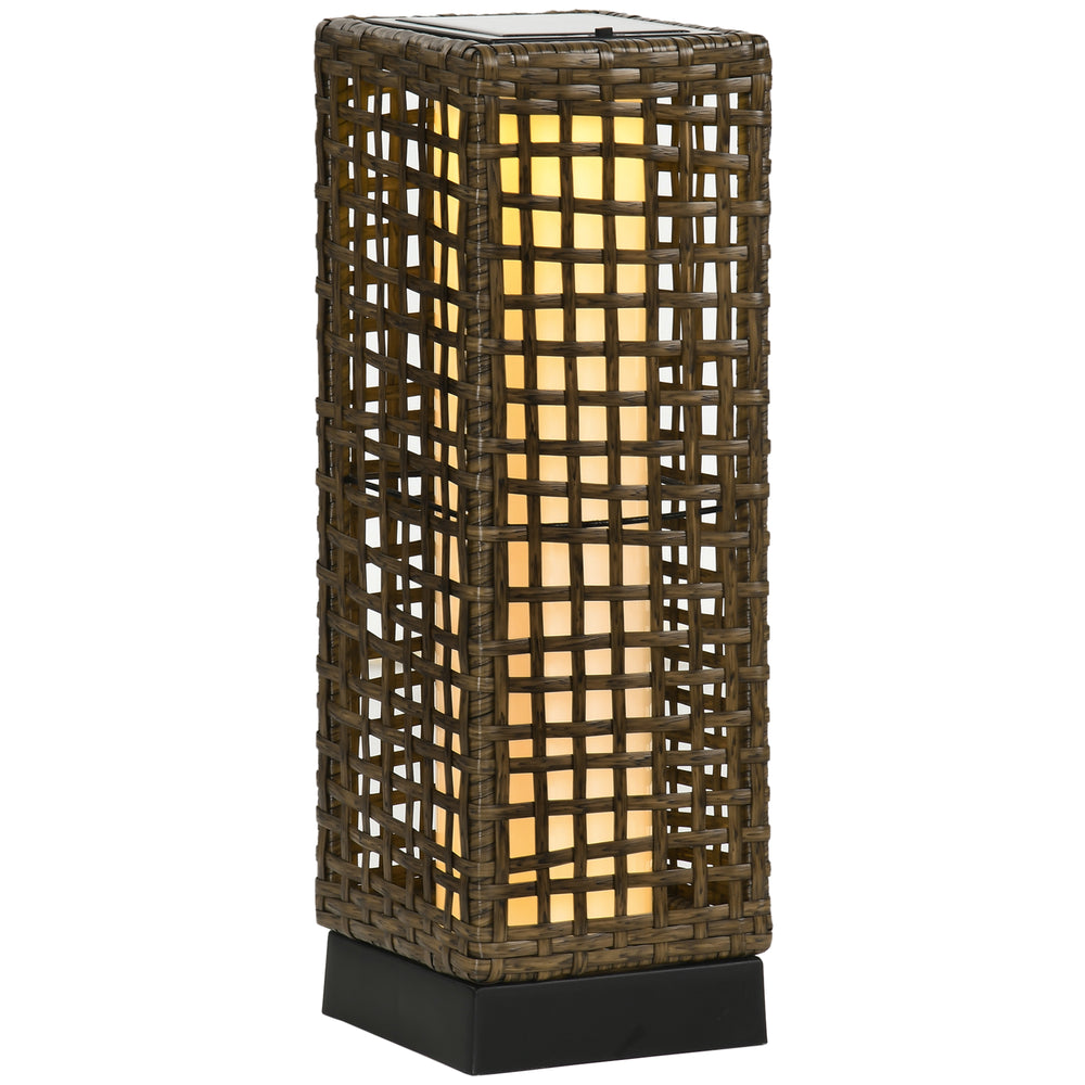 Lampadaire solaire extérieur en résine tressée, lampadaire sans fil rechargeable avec capteur de lumière, style moderne, lampadaire LED extérieur, étanche, pour jardin patio, 46 cm, sable