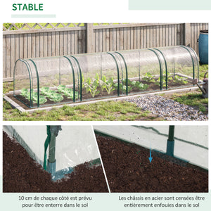 Serre de Jardin mini serre tunnel serre à tomates 3,95L x 1l x 0, 8H m 4 Portes zippées bâche PVC Transparent métal époxy Vert