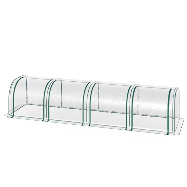 Serre de Jardin mini serre tunnel serre à tomates 3,95L x 1l x 0, 8H m 4 Portes zippées bâche PVC Transparent métal époxy Vert
