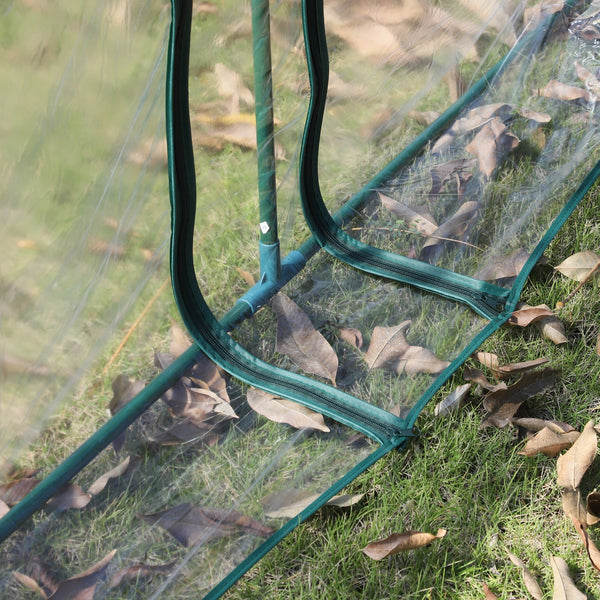 Serre de Jardin mini serre tunnel serre à tomates 3,95L x 1l x 0, 8H m 4 Portes zippées bâche PVC Transparent métal époxy Vert