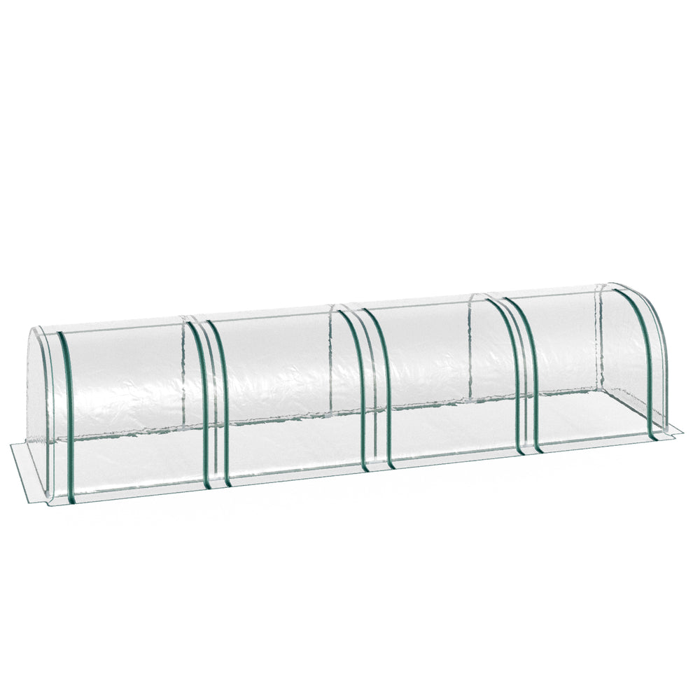 Serre de Jardin mini serre tunnel serre à tomates 3,95L x 1l x 0, 8H m 4 Portes zippées bâche PVC Transparent métal époxy Vert