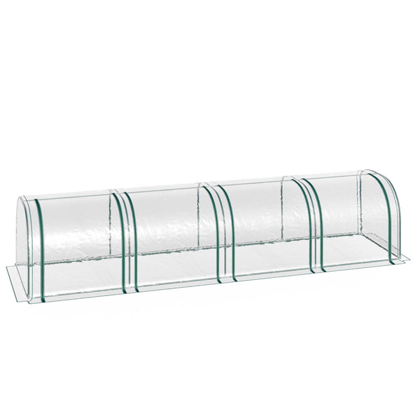 Serre de Jardin mini serre tunnel serre à tomates 3,95L x 1l x 0, 8H m 4 Portes zippées bâche PVC Transparent métal époxy Vert