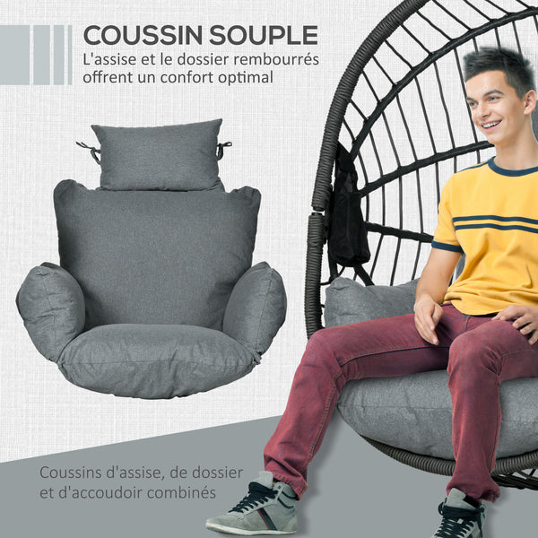 Fauteuil suspendu, fauteuil œuf suspendu, chaise hamac balançoire - panier pliable, coussin rembourré, poche, oreiller, chaise suspendue cocooning intérieur et extérieur, gris