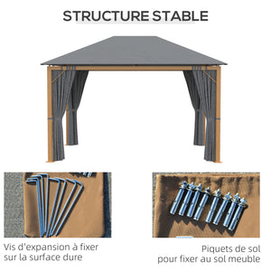 Tonnelle de jardin 4 x 3 m tonnelle aluminium pavillon de jardin avec rideaux et toile de toit en polyester protection solaire