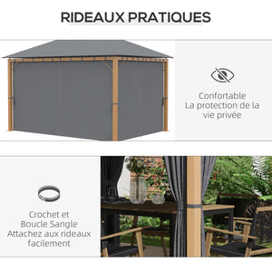 Tonnelle de jardin 4 x 3 m tonnelle aluminium pavillon de jardin avec rideaux et toile de toit en polyester protection solaire