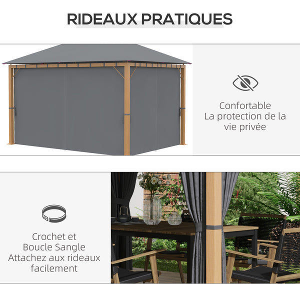 Tonnelle de jardin 4 x 3 m tonnelle aluminium pavillon de jardin avec rideaux et toile de toit en polyester protection solaire