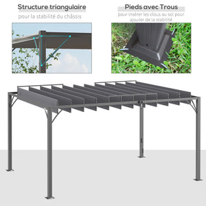 Pergola bioclimatique 4x3 m pergola avec lames orientables style contemporain UV 50+ structure aluminium - gris