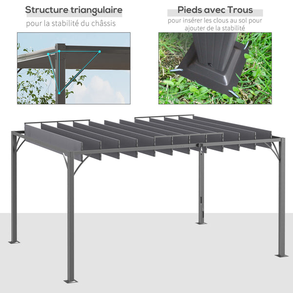 Pergola bioclimatique 4x3 m pergola avec lames orientables style contemporain UV 50+ structure aluminium - gris