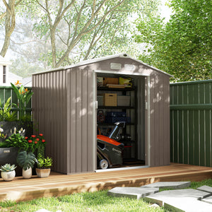 Abri de jardin en métal 2,77 m² cabane de jardin 213 x 130 x 185 cm cabanon rangement outils avec kit de fondation, porte coulissante verrouillables et 4 aérations - marron clair