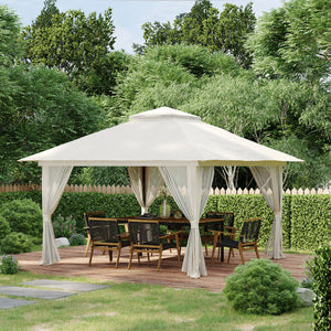 Tonnelle de jardin extérieur barnum de jardin pop-up tente pliant 4 x 4 m double toit protection UV 50+ 4 moustiquaires, 4 sacs de sable, 1 sac de transport tissu Oxford métal blanc
