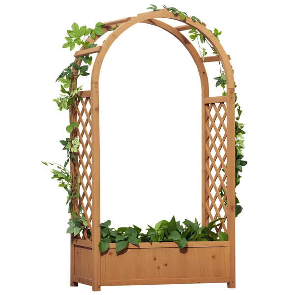 Jardinière rectangulaire sur pied avec treillis et arche - 83 x 36 x 152 cm - fond à lattes - bois sapin pré-huilé