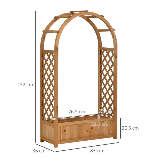 Jardinière rectangulaire sur pied avec treillis et arche - 83 x 36 x 152 cm - fond à lattes - bois sapin pré-huilé