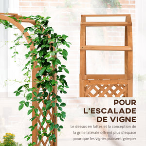 Jardinière rectangulaire sur pied avec treillis et arche - 83 x 36 x 152 cm - fond à lattes - bois sapin pré-huilé
