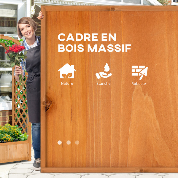 Jardinière rectangulaire sur pied avec treillis et arche - 83 x 36 x 152 cm - fond à lattes - bois sapin pré-huilé