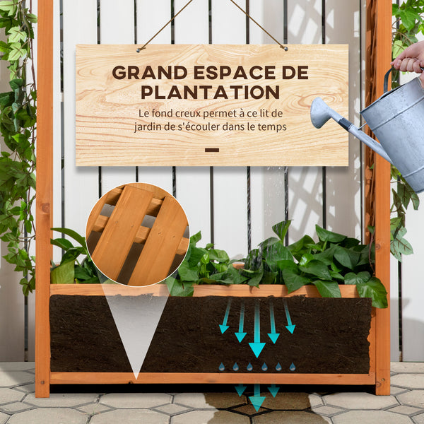 Jardinière rectangulaire sur pied avec treillis et arche - 83 x 36 x 152 cm - fond à lattes - bois sapin pré-huilé