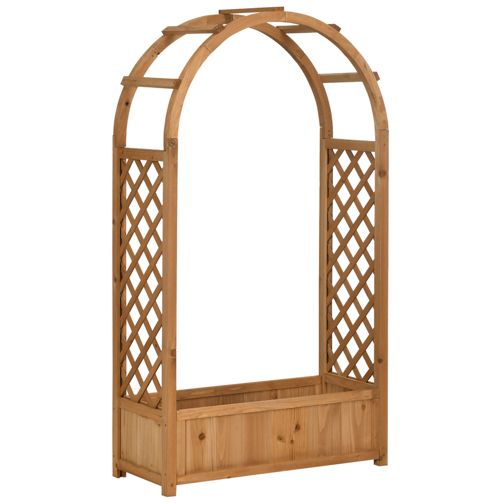 Jardinière rectangulaire sur pied avec treillis et arche - 83 x 36 x 152 cm - fond à lattes - bois sapin pré-huilé