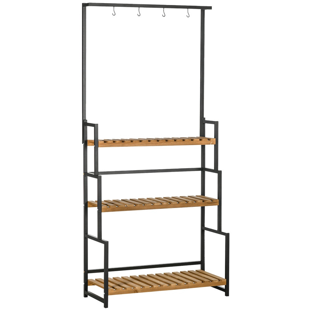 Porte plante suspendue en bois étagère à plantes échelle à fleurs étagère à fleurs supports de pots porte plante 3 niveaux + barre support avec 4 crochets en métal - 80 x 36 x 174 cm