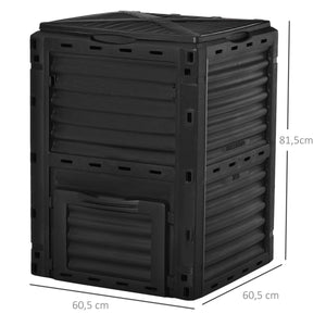 Composteur de jardin 300L, bac composteur pour jardin en polypropylène, 48 aérations, couvercle pratique et sécurisé, noir
