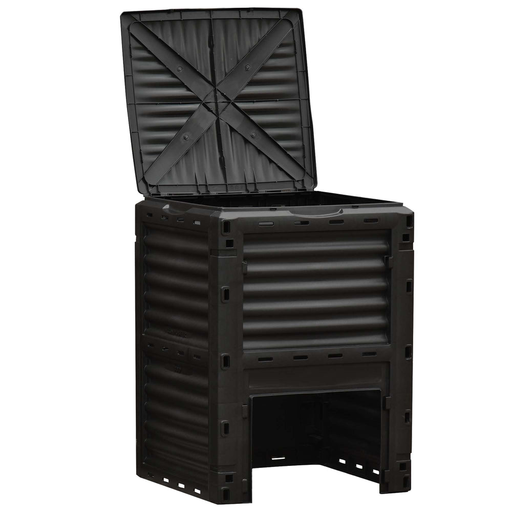 Composteur de jardin 300L, bac composteur pour jardin en polypropylène, 48 aérations, couvercle pratique et sécurisé, noir