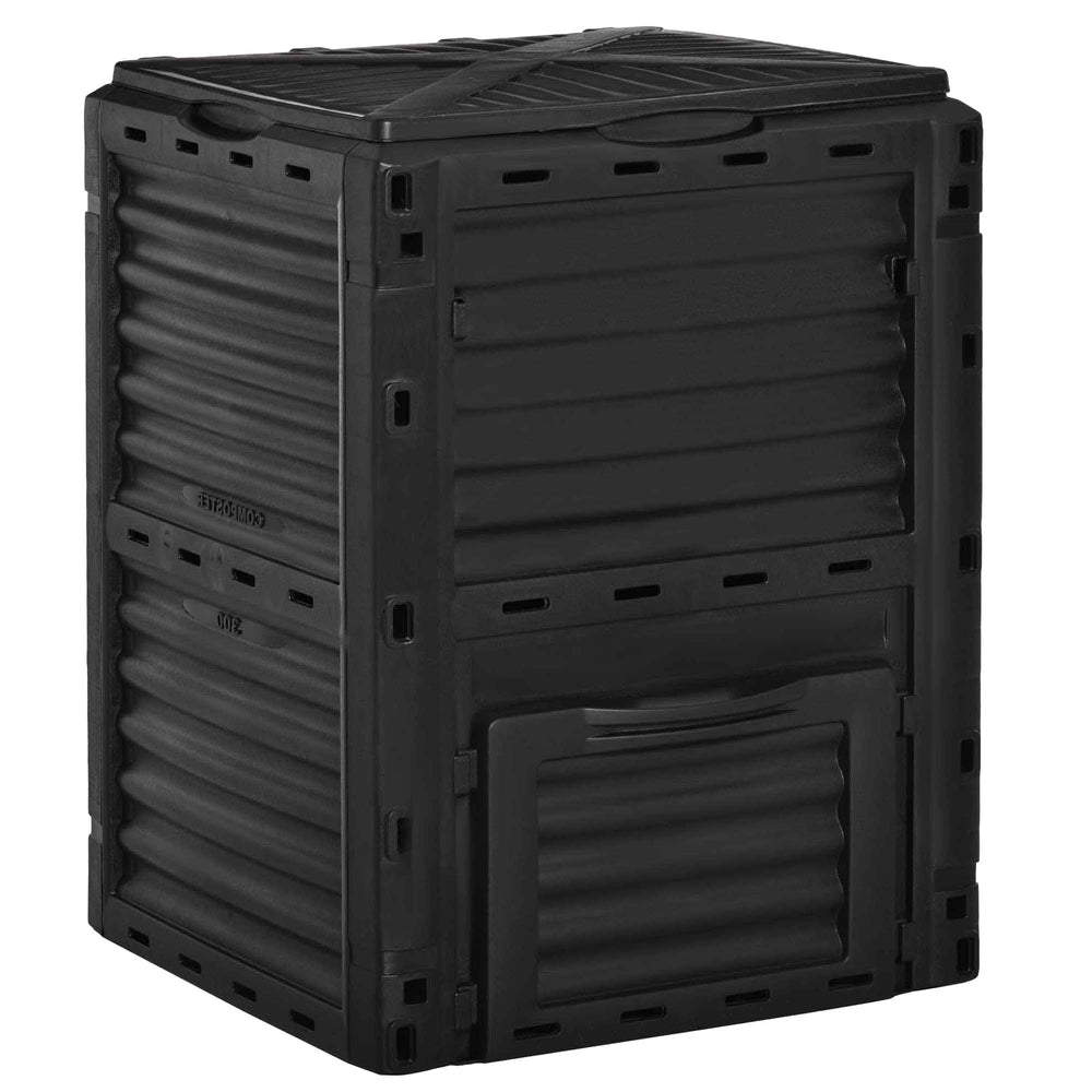 Composteur de jardin 300L, bac composteur pour jardin en polypropylène, 48 aérations, couvercle pratique et sécurisé, noir