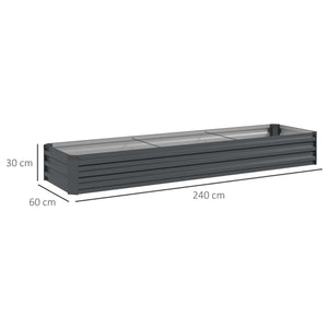 Carré potager rectangulaire, lit de jardin surélevé en acier galvanisé, fond ouvert, jardinière avec coins de protection, 240 x 60 x 30 cm, gris foncé