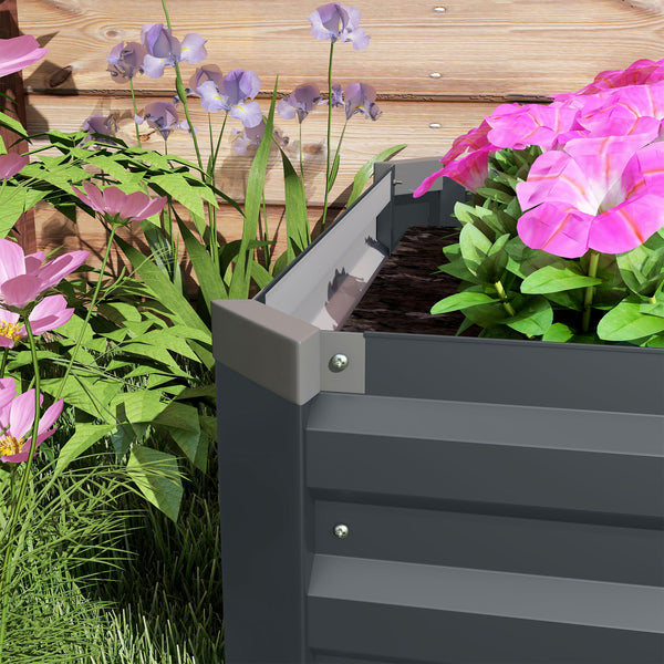 Carré potager rectangulaire, lit de jardin surélevé en acier galvanisé, fond ouvert, jardinière avec coins de protection, 240 x 60 x 30 cm, gris foncé