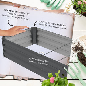 Carré potager rectangulaire, lit de jardin surélevé en acier galvanisé, fond ouvert, jardinière avec coins de protection, 240 x 60 x 30 cm, gris foncé