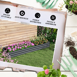 Carré potager rectangulaire, lit de jardin surélevé en acier galvanisé, fond ouvert, jardinière avec coins de protection, 240 x 60 x 30 cm, gris foncé