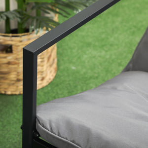 Salon de jardin 4 pièces 4 personnes avec canapé 2 places, 2 fauteuils et 1 table basse 3 coussins pour terrasse Jardin - acier noir polyester gris