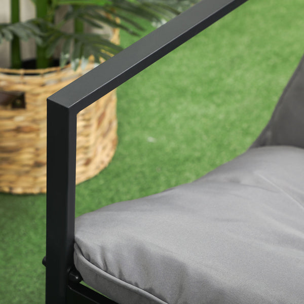 Salon de jardin 4 pièces 4 personnes avec canapé 2 places, 2 fauteuils et 1 table basse 3 coussins pour terrasse Jardin - acier noir polyester gris