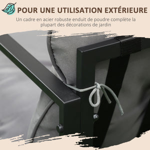 Salon de jardin 4 pièces 4 personnes avec canapé 2 places, 2 fauteuils et 1 table basse 3 coussins pour terrasse Jardin - acier noir polyester gris