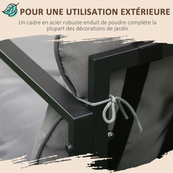 Salon de jardin 4 pièces 4 personnes avec canapé 2 places, 2 fauteuils et 1 table basse 3 coussins pour terrasse Jardin - acier noir polyester gris