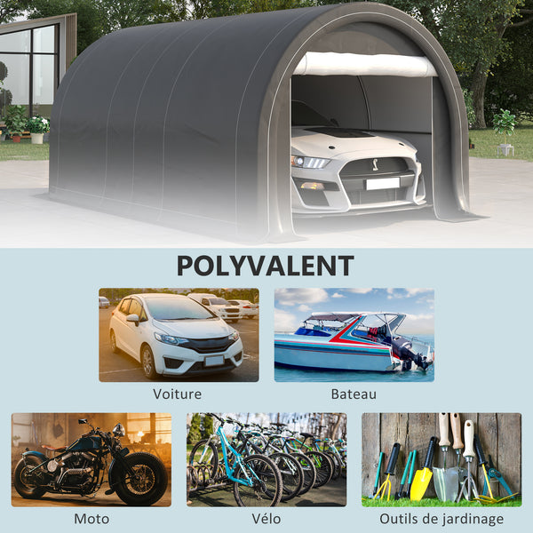 Tente garage carport dim. 5L x 3l x 2,4H m acier galvanisé robuste PE haute densité 190 g/m² imperméable anti-UV gris