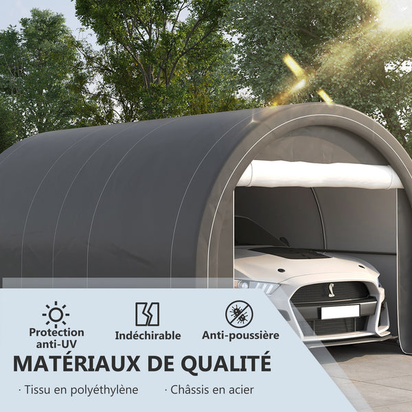 Tente garage carport dim. 5L x 3l x 2,4H m acier galvanisé robuste PE haute densité 190 g/m² imperméable anti-UV gris