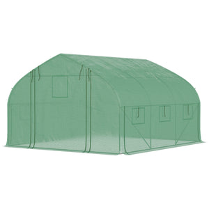 Serre de jardin tunnel, 10,4 m², serre de jardin, anti-UV, porte zippée enroulable, fenêtres en maille, tube d'acier galvanisé et PE 140g/㎡, 350 x 300 x 200 cm, vert