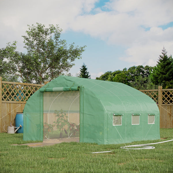 Serre de jardin tunnel, 10,4 m², serre de jardin, anti-UV, porte zippée enroulable, fenêtres en maille, tube d'acier galvanisé et PE 140g/㎡, 350 x 300 x 200 cm, vert