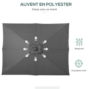 Parasol de jardin Parasol droit 3 x 2 m lumineux rectangulaire inclinable avec LED solaire acier polyester haute densité gris